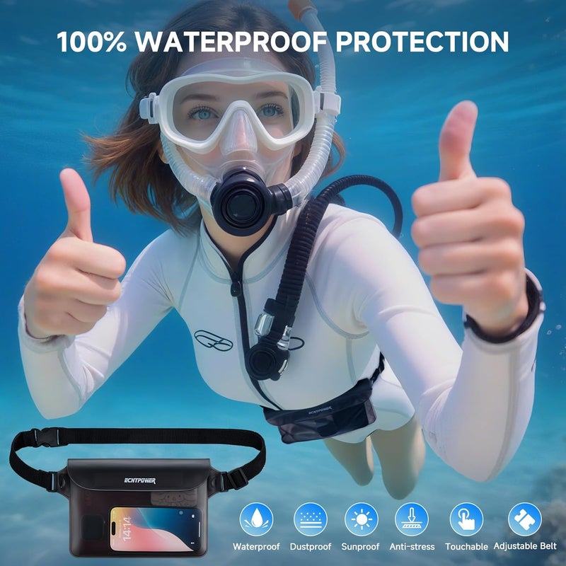 ECHTPower Store 2-Pack Waterproof Pouch Bag, Waterproof Fanny Pack, Waterproof Dry Bag with Adjustable Waist Strap for Beach Swimming Kayaking Floating Boating - Image 2